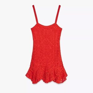 NWT- Zara Red Crochet Mini Dress